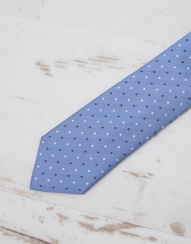 Light blue herringbone tie with white dots