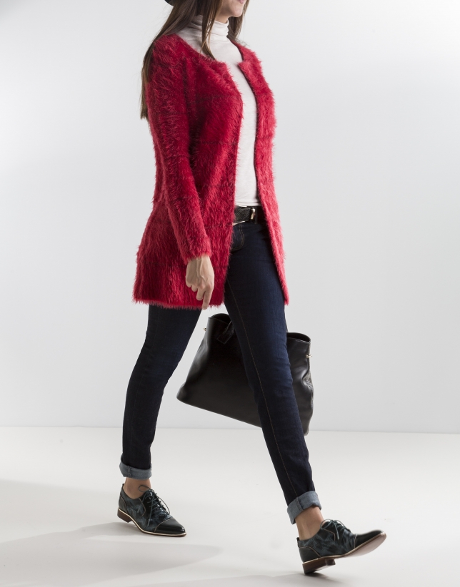Long red knit jacket