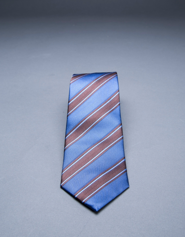 Brown  and blue striped herringbone tie 