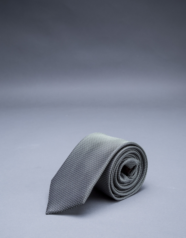 Khaki - silver micro-dot tie 
