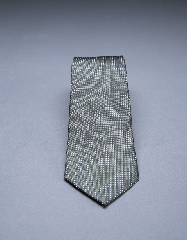 Khaki - silver micro-dot tie 