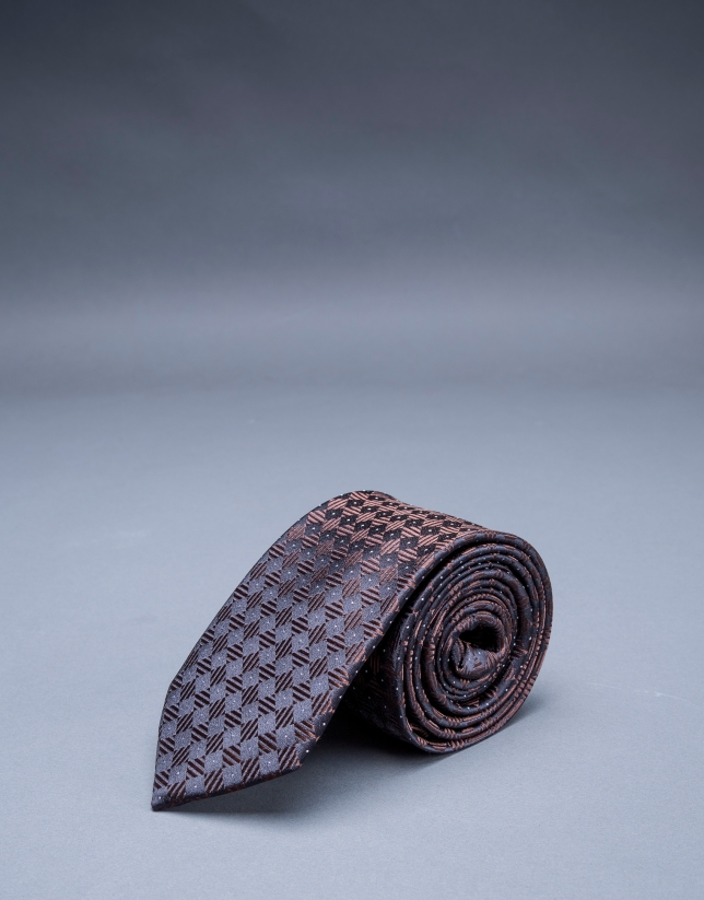 Brown - navy blue motif tie 