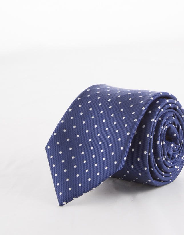 Blue tie with white dots 