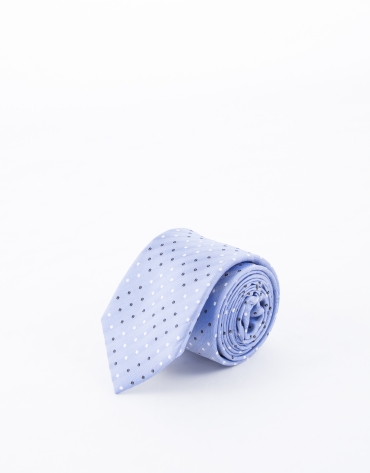 Blue tie with white and navy blue dots