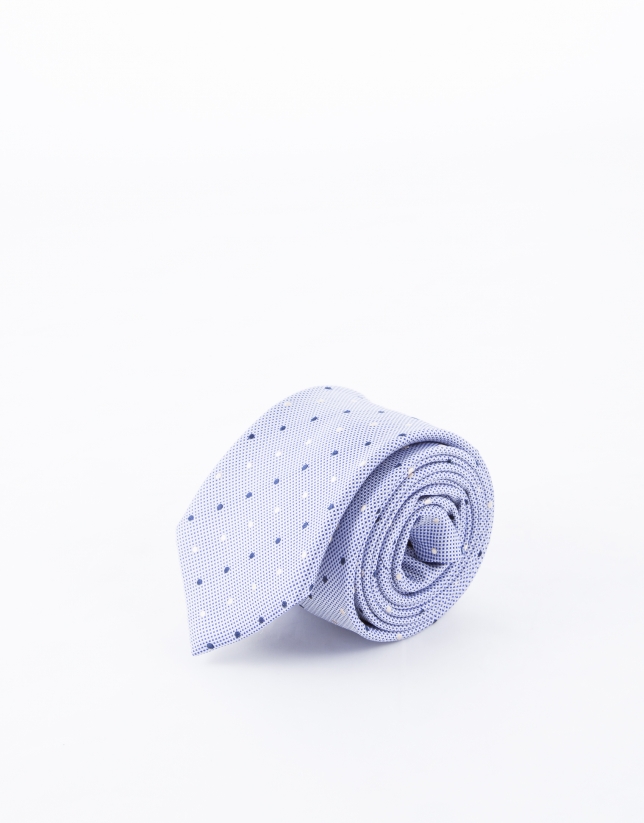Tie with white and navy blue dots