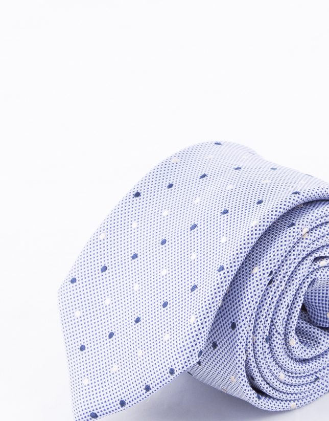 Tie with white and navy blue dots