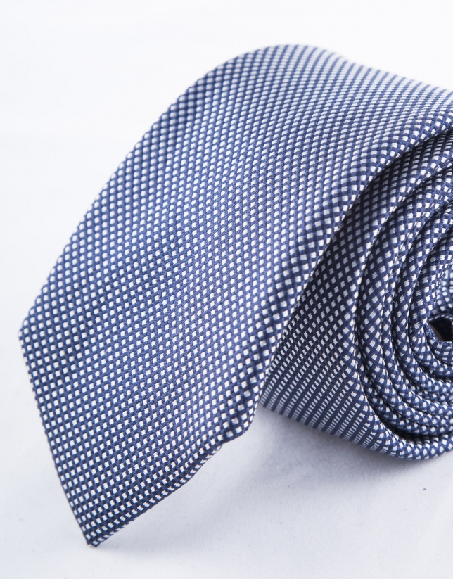 White and navy blue microprint tie