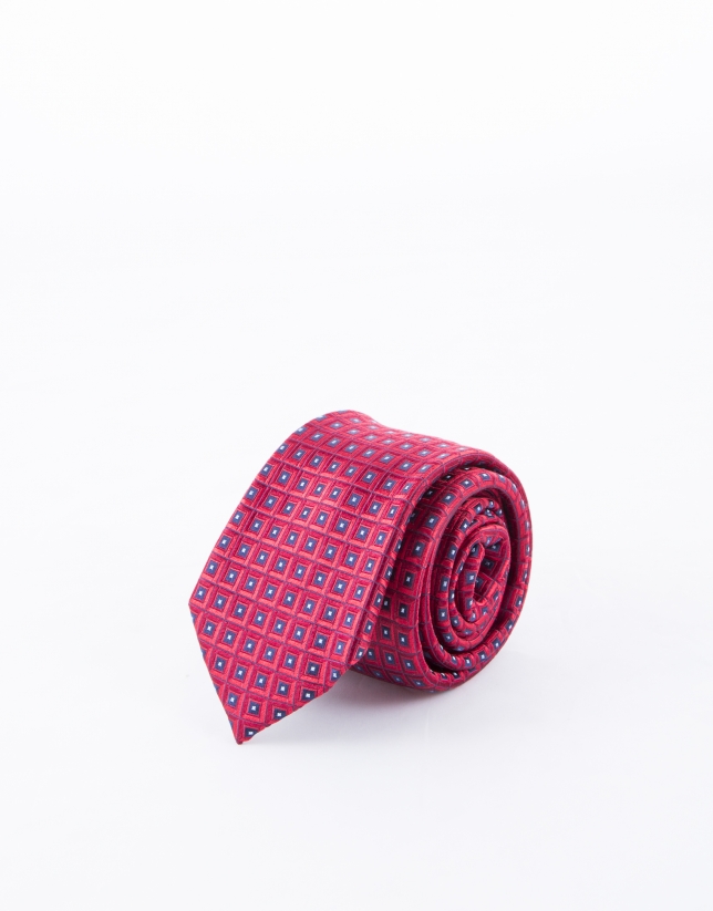 Tie with red and blue motifs
