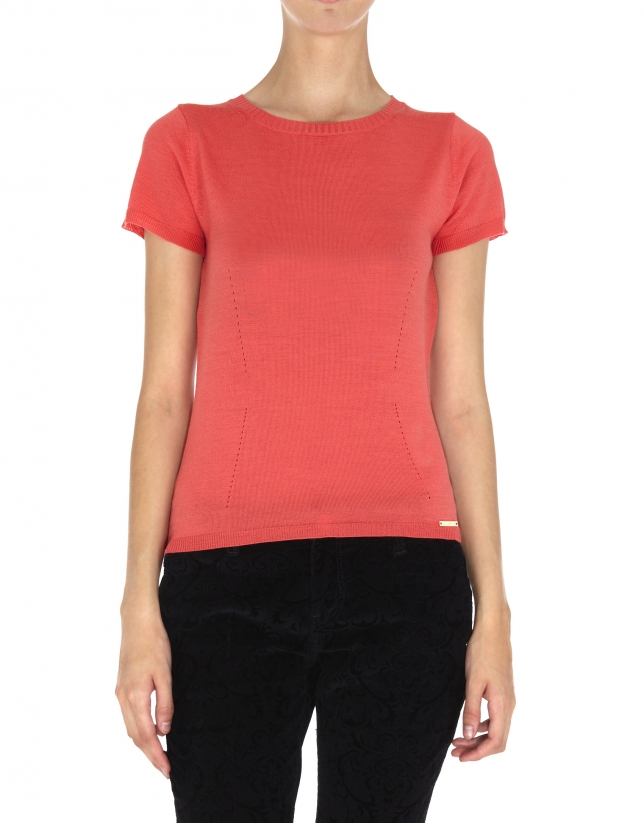 Coral wool and silk top