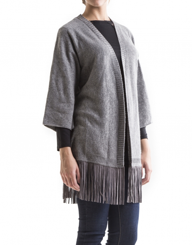 Grey knit fringed jacket