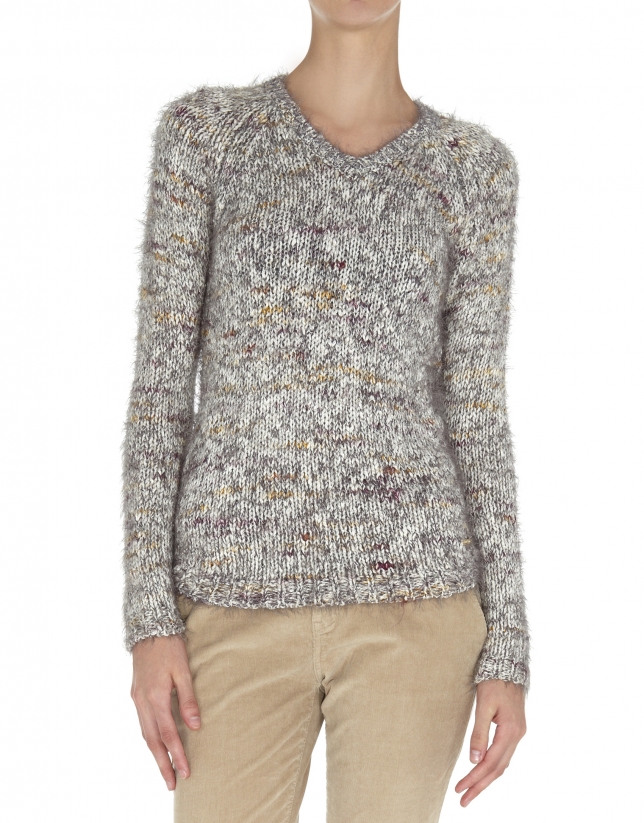 Speckled knit V neck sweater 