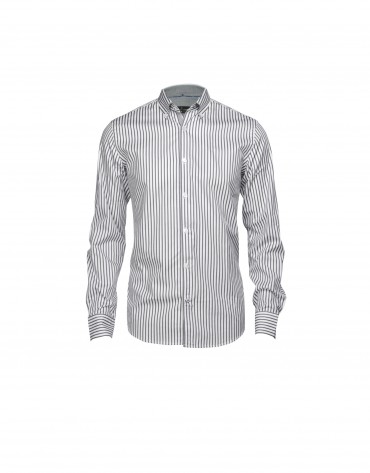 Grey and charcoal grey striped casual shirt