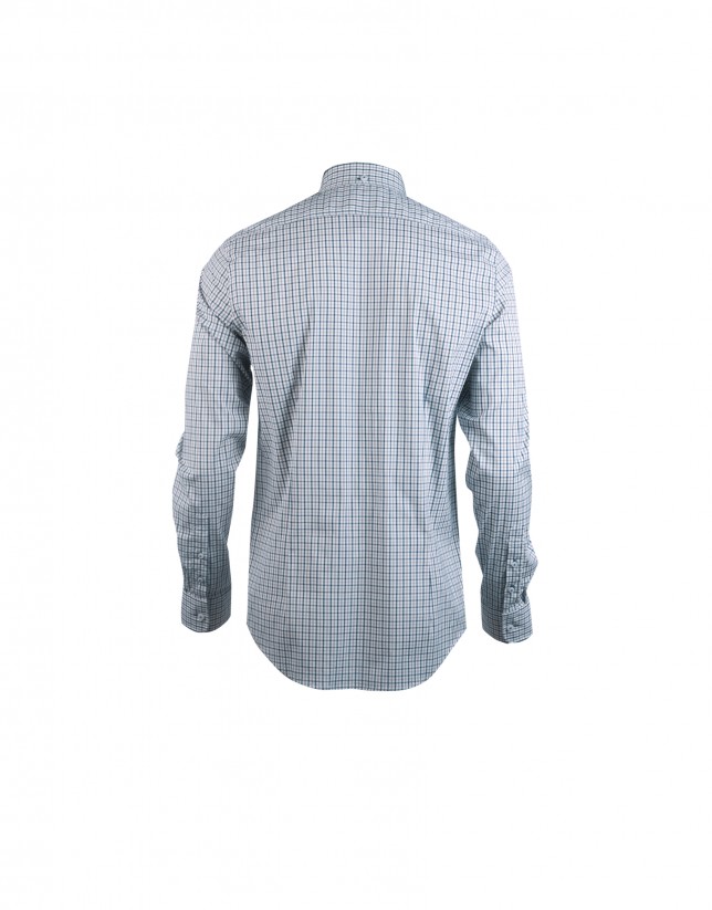 Blue, grey and purple checked casual shirt