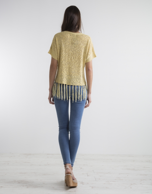 Yellow sweater with fringe