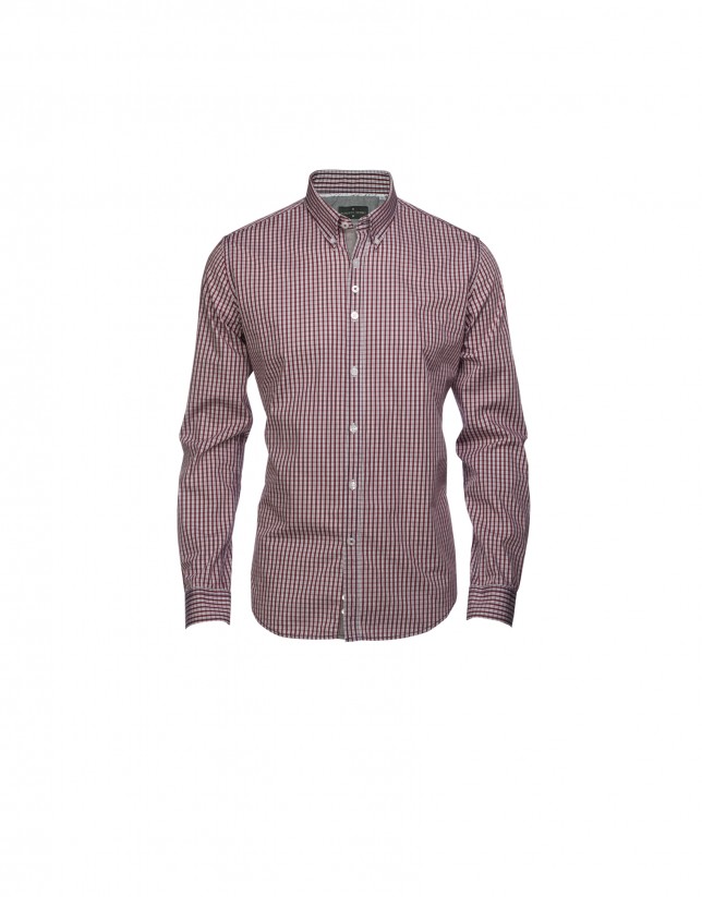 Bordeaux and grey checked casual shirt