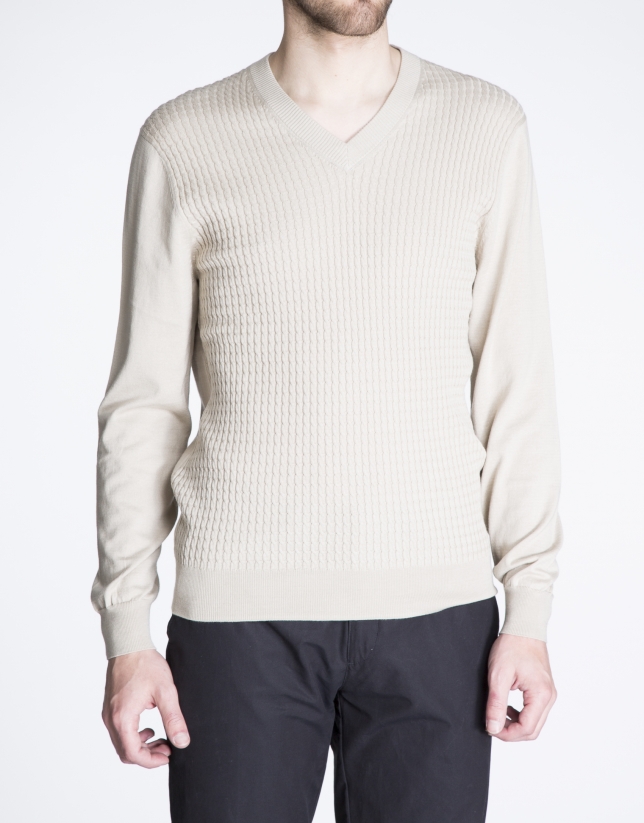 Structured beige knit sweater 