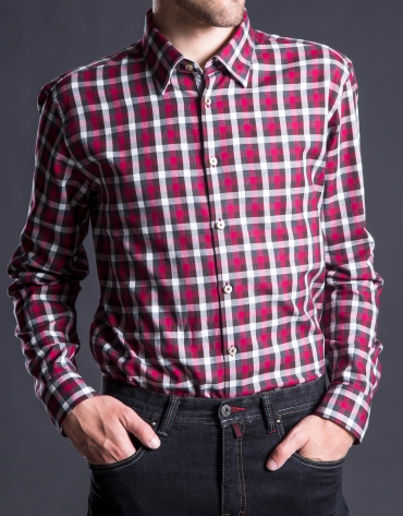 Red-gray checked sports shirt