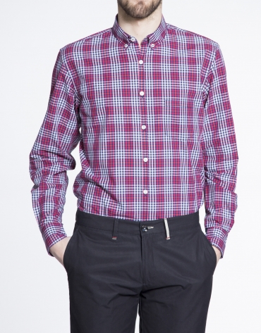 Red and navy blue checked sports shirt