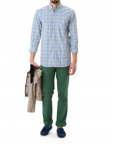 Blue and green checked fit sport shirt