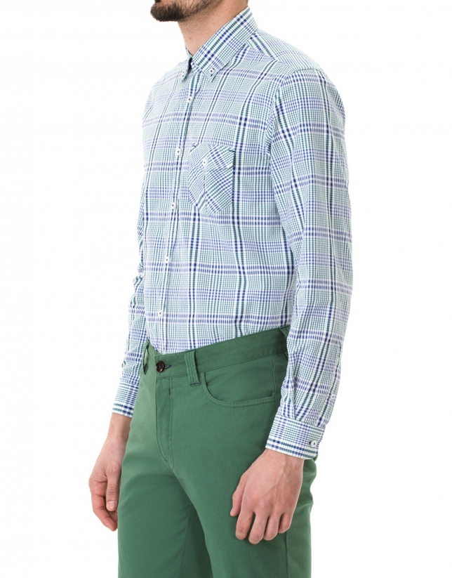 Blue and green checked fit sport shirt