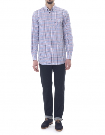 Blue and red checked premium fit sport shirt