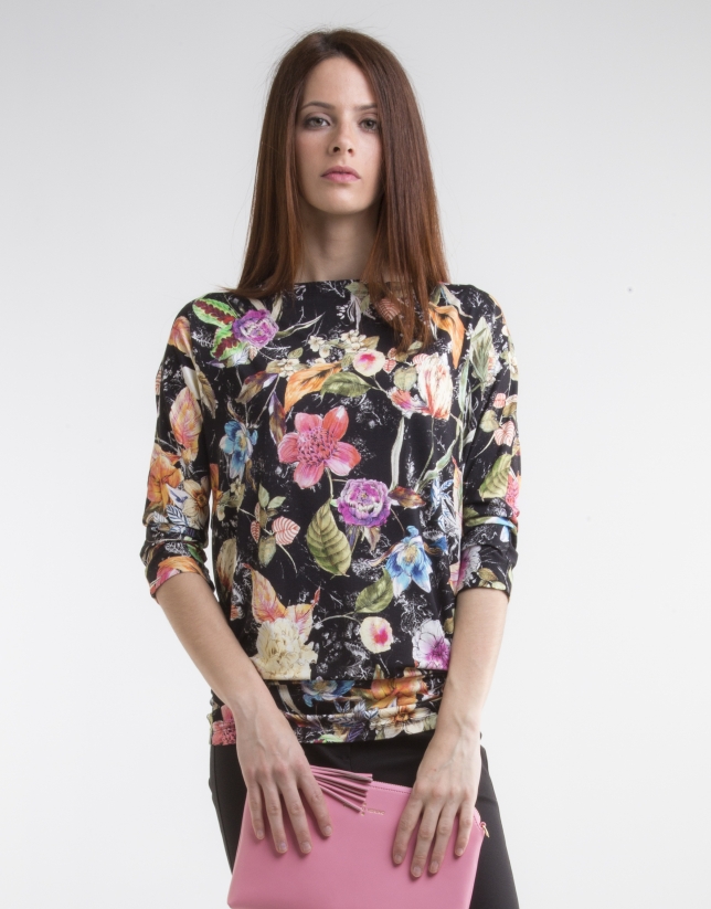 Black floral print shirt