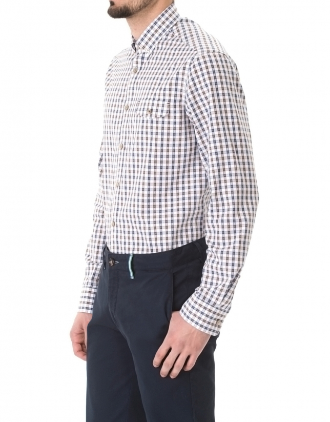 Brown and navy blue Oxford sport premium fit shirt