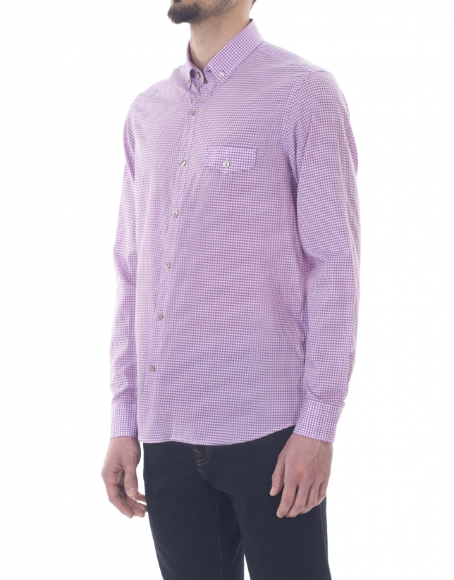 Pink and blue small checked premium fit sport shirt