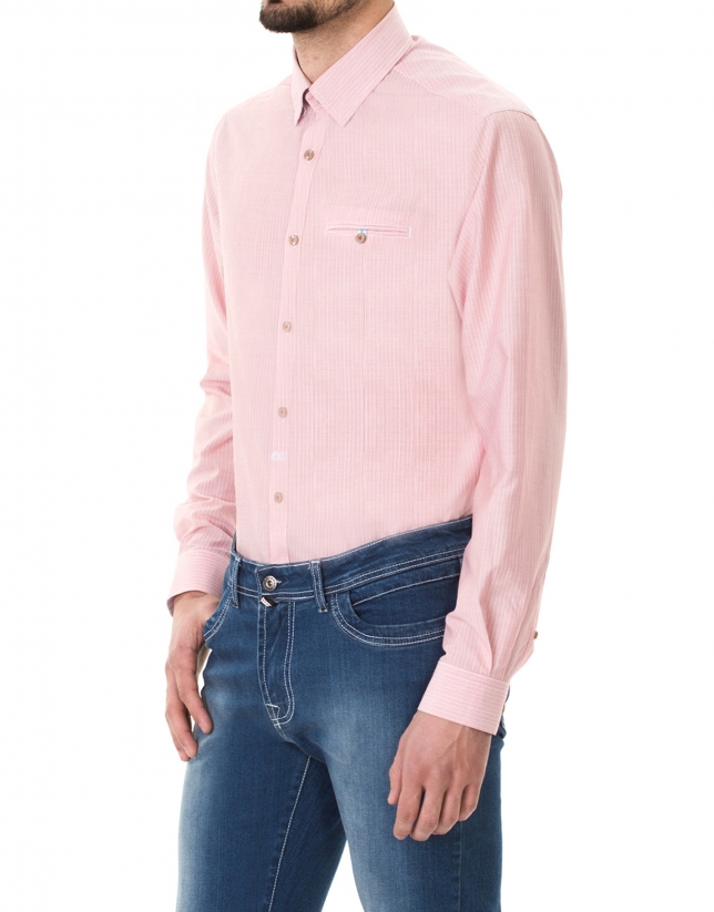 Pink striped premium fit sport shirt