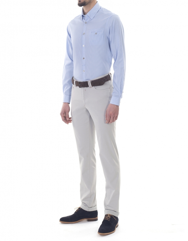 White and blue striped premium fit sport shirt.