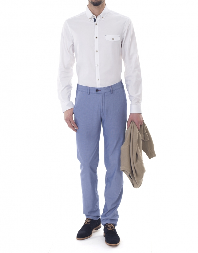 Pantalón sport microdibujo azulón y blanco
