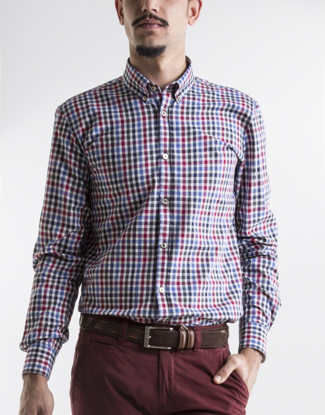 Blue and red checked sport shirt