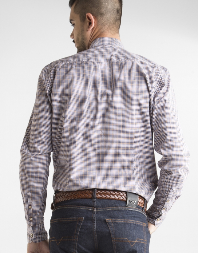 Brown and gold checked sport shirt