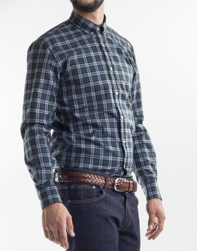 Green and blue checked sport shirt