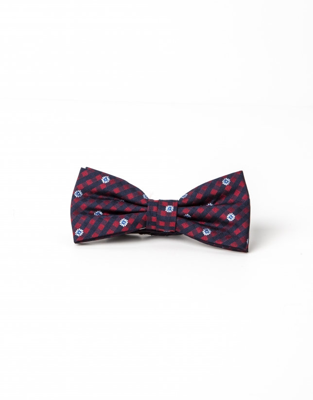 Navy blue and red micro checked bowtie 