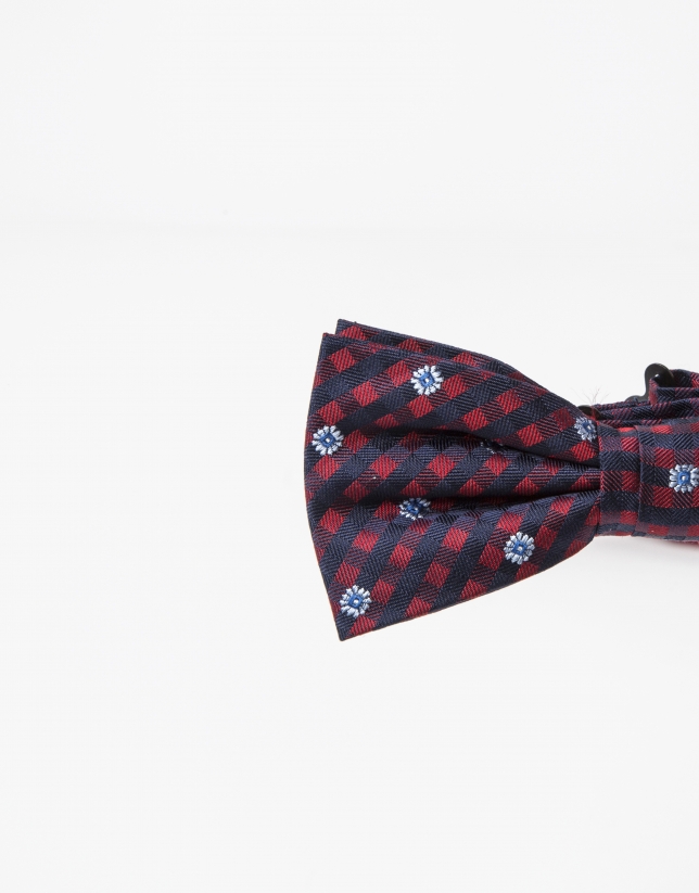 Navy blue and red micro checked bowtie 