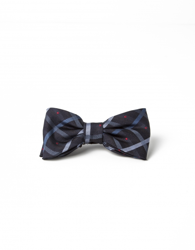 Beige/green checked bowtie with red dots