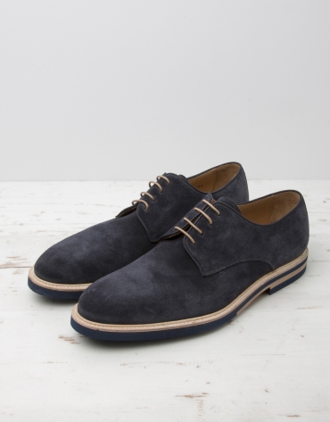 Navy blue split leather laced shoes