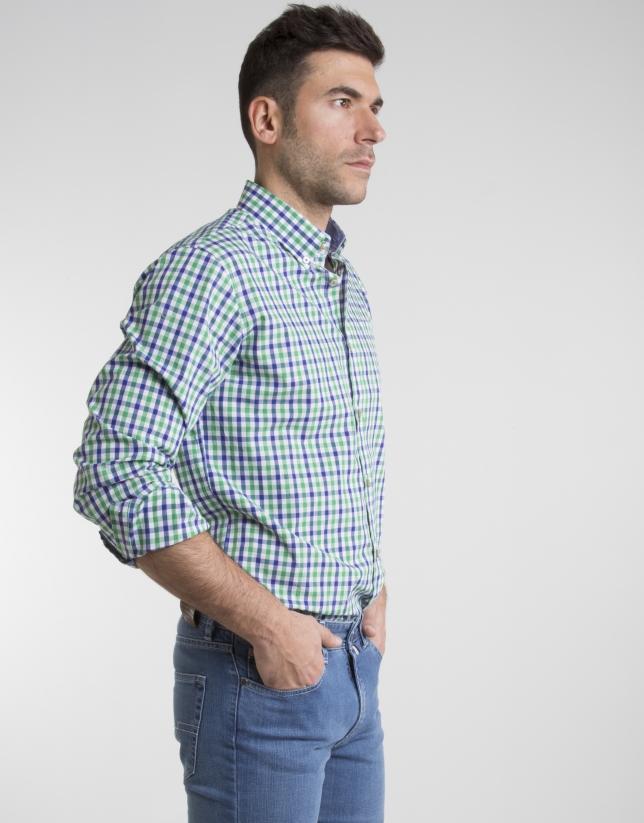 Green/navy blue checked shirt