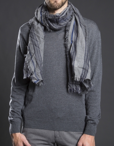 Grey scarf with blue stripes