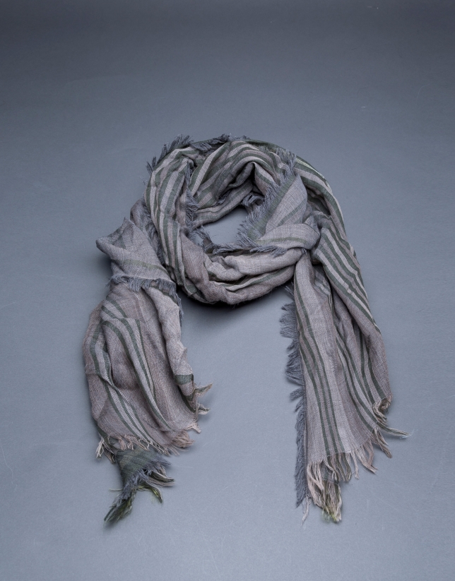 Grey scarf with green stripes