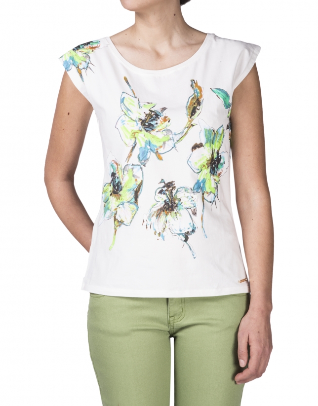 Camiseta estampado floral sin mangas