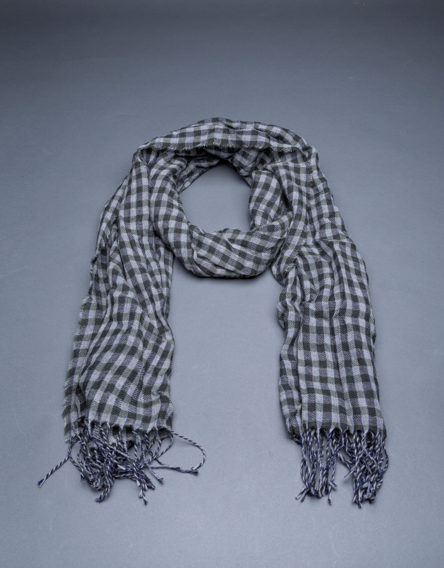 Grey and green check scarf