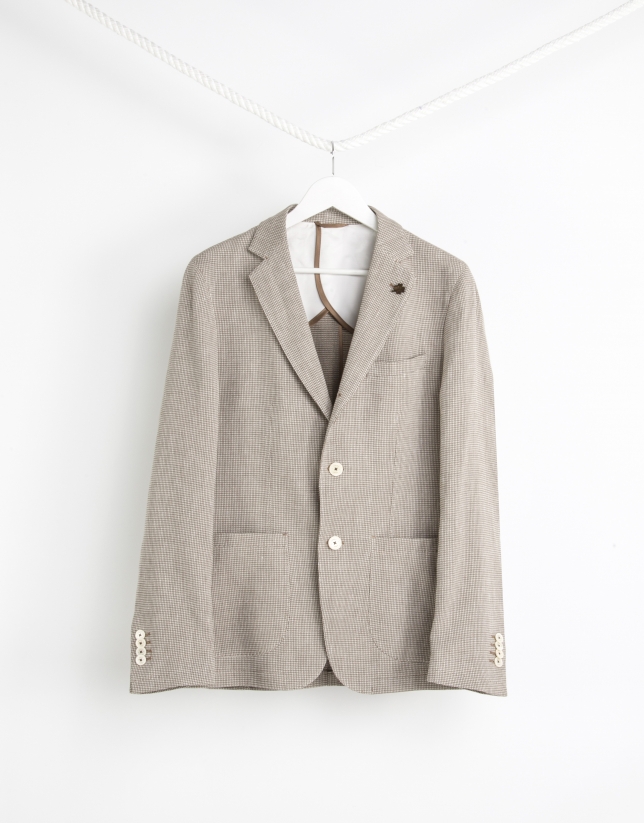 Beige microprint cotton/linen sport coat