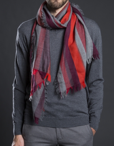 Grey and Bordeaux stripe scarf.
