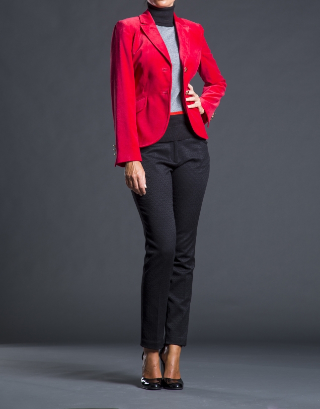 Red velvet blazer with pockets