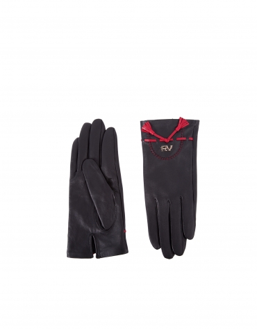 Black leather gloves.