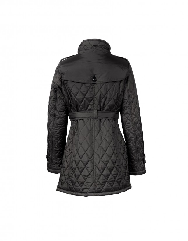 Long black quilted parka