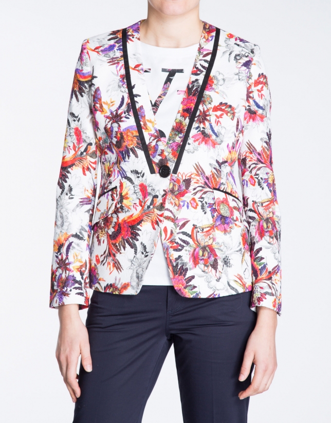 Floral print tuxedo collar jacket 