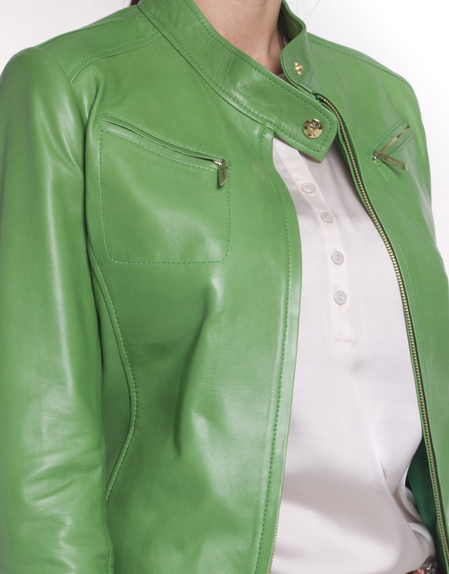 Short leather jacket with zippers
